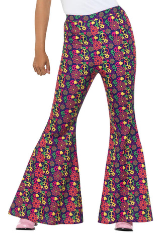 Psychedelic CND 60s 70s Peace Sign Hippie Womens Flares