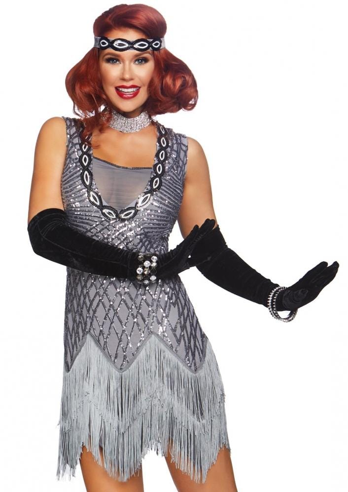 Roaring Roxy 1920’s Silver Sequin Gatsby Flapper Costume
