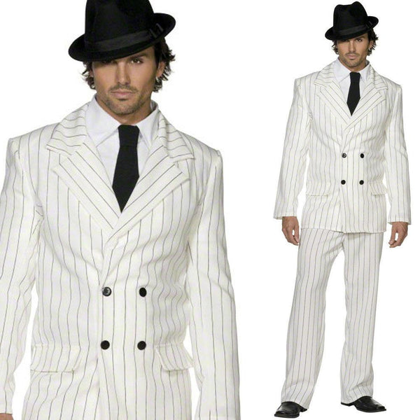 20s Costumes White Pin Striped Gangster Costume Suit