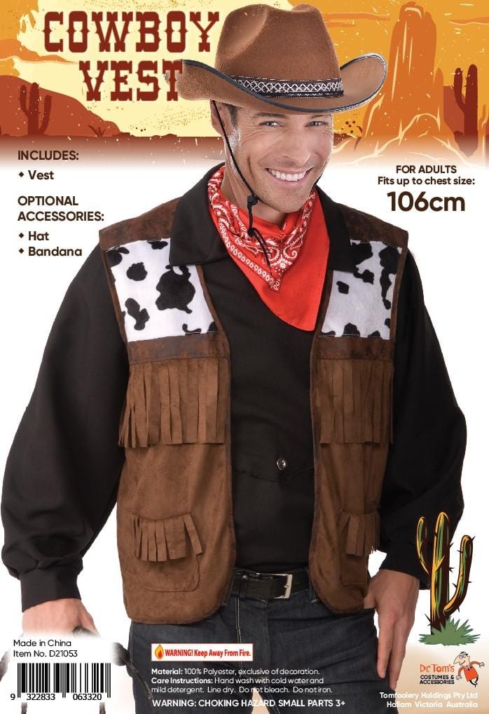 Wild West Cowboy Vest Disguises Costumes Brisbane Shop