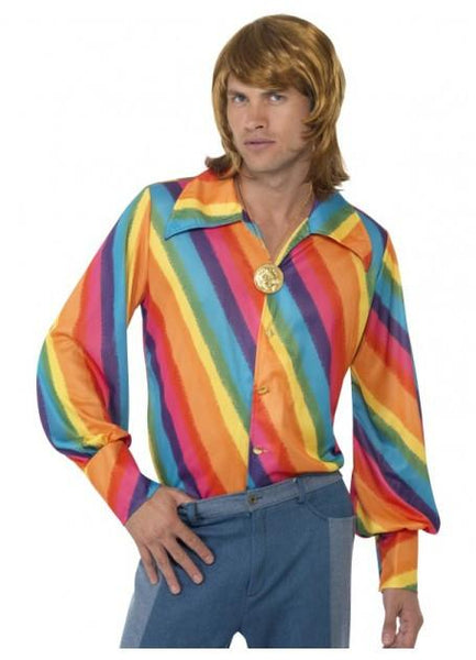 Costumes Men - 70s Disco Fever Retro Rainbow Shirt