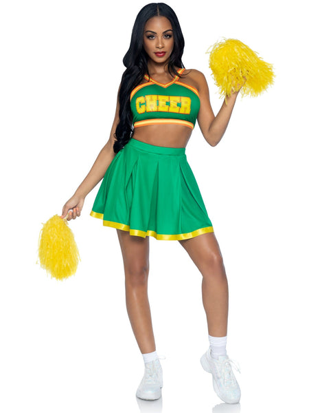 Cheerleader Green and Gold Hire Costume