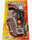 Black plastic toy revolver and holster set