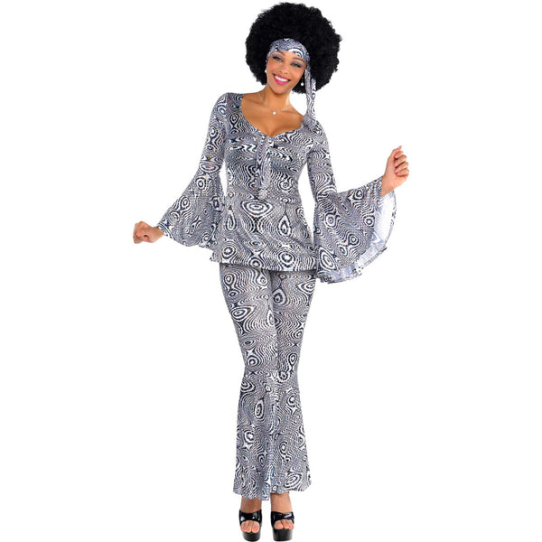Dancing Queen Black and White 70s pantsuit with sequins