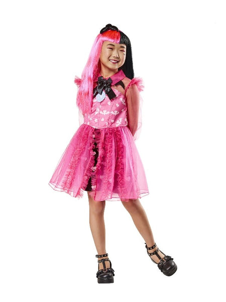 Deluxe version of girls Draculaura Costume from Monster High shown with wig