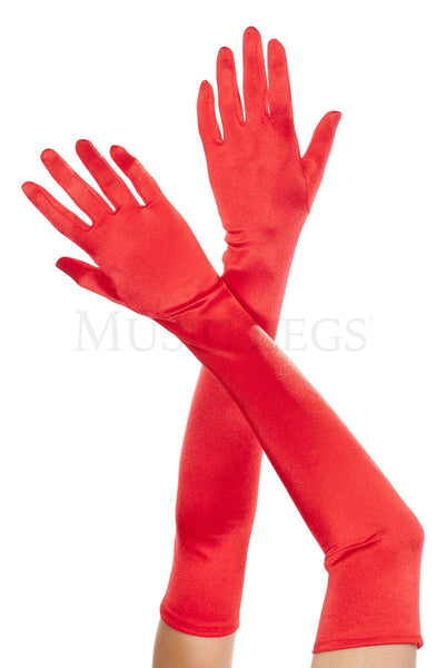 Extra long red stretch satin gloves