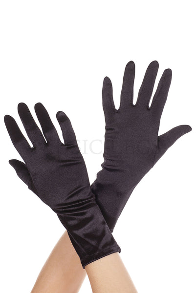 Black stretch satin wrist length gloves