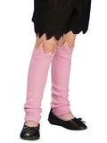 Pink leg warmers worn over black shoes on a white background