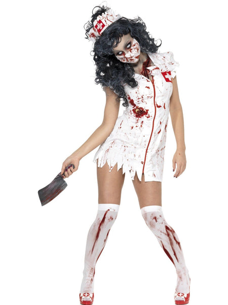 Zombie Nurse Costume Halloween White Dress