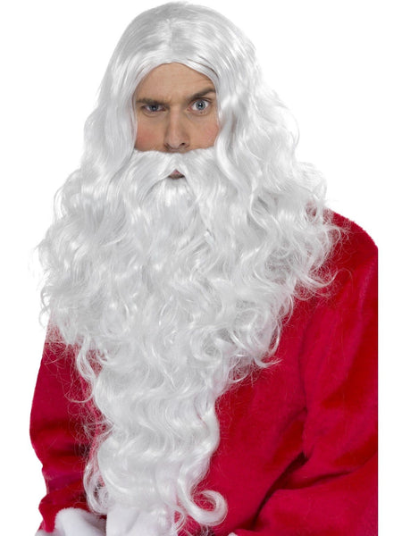 Santa wigs and beards - Santa Long White Wig and Beard Set