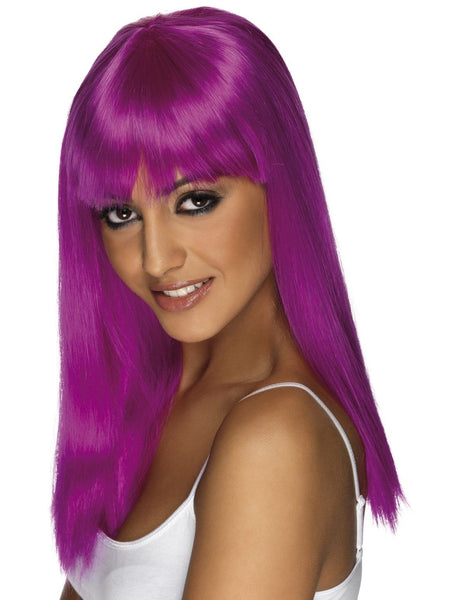 women's wigs - Long with Fringe Wig Neon Purple