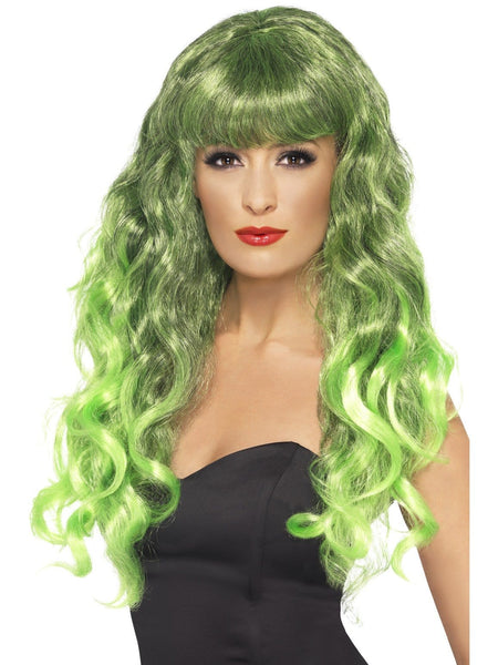 women's wigs - Long Wig Wavey with Fringe Wig Green
