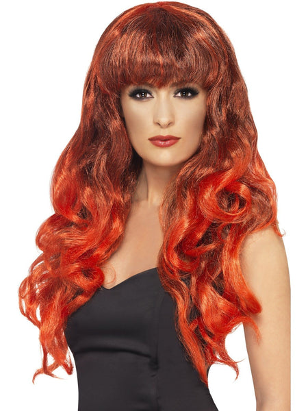 women's wigs - Long Wig Wavey with Fringe Wig Red & Black