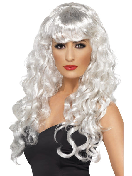 women's wigs - Long Wig Wavey with Fringe Wig White