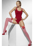 Candy Cane Red and White Thigh High Opaque Hold-Ups Accessory