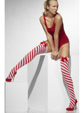 Candy Cane Red and White Thigh High Opaque Hold-Ups Accessory