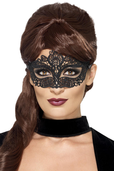 Embroidered Black Lace Filigree Masquerade Mask