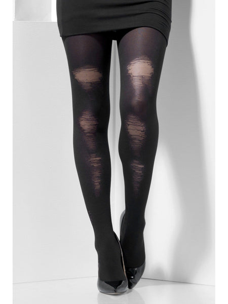 Distressed Opaque Tights Black