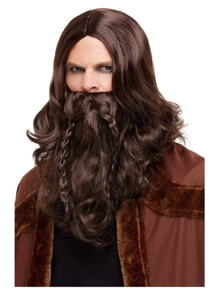 Viking Barbarian Brown Beard and Wig Accessory Kit
