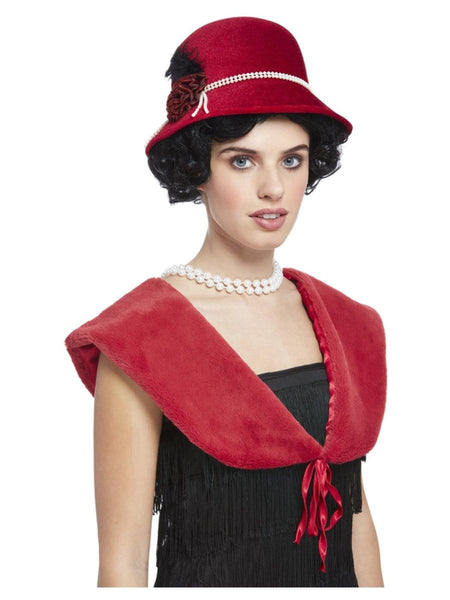 1920s Hat and red faux fur stole
