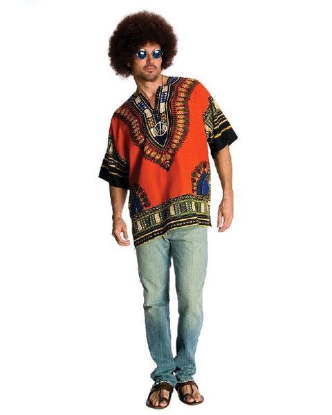 60s 70s Hippie Shirt and Afro Wig Accessories Dress Up Costume Set