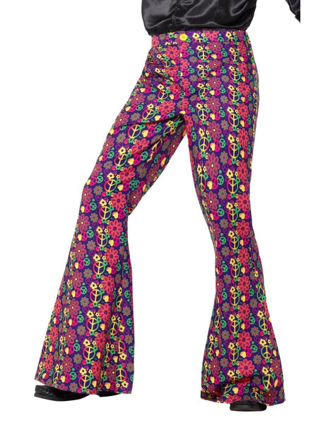 60s 70s Psychedelic CND Peace Sign Hippy Mens Flares