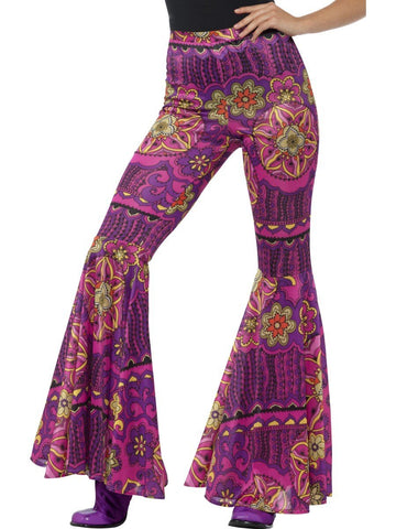 60s 70s Psychedelic Printed Womens Stretch Flares