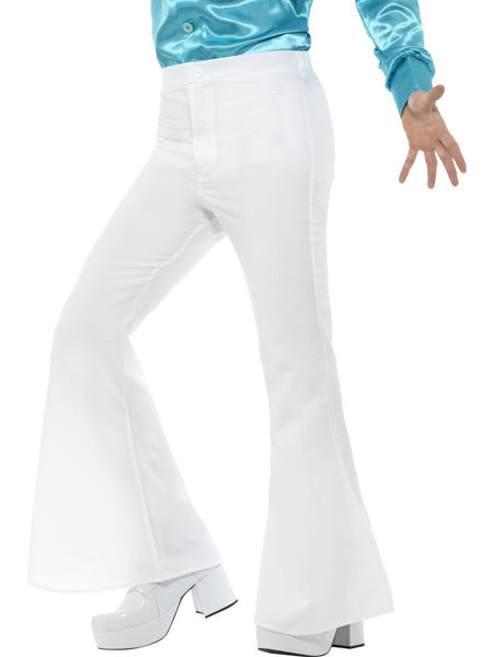 60s 70s White Flares Retro Bell Bottoms Disco Flared Trousers