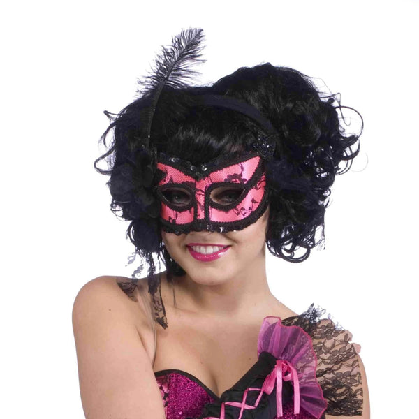 Pink & Black Burlesque Half Mask for Adults
