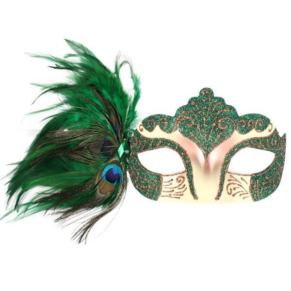 Peacock Feathers Green Masquerade Mask
