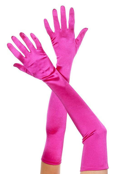 Hot pink stretch satin extra long gloves