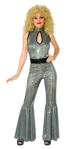 70's Disco Diva Silver Sequin Jumpsuit Costume