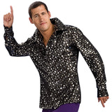 70s Disco Shirt Black with Silver Stars