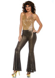 70s Disco Diva Gold Mesh Halterneck and Flares Women's Costume