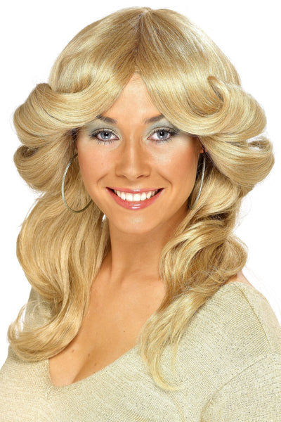 Farrah 70s Disco Flick Layered Wavy Strawberry Blonde Wig