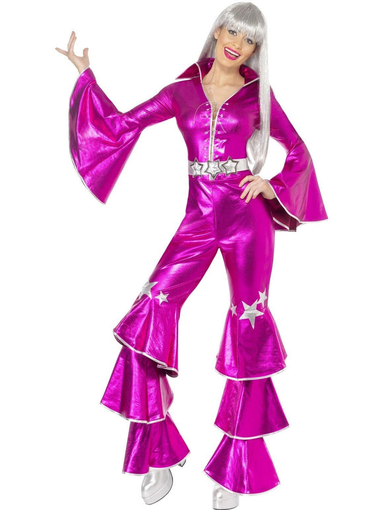 Disco Ladies Pink 70s Girl Pop Star Flares Fancy Dress Costume
