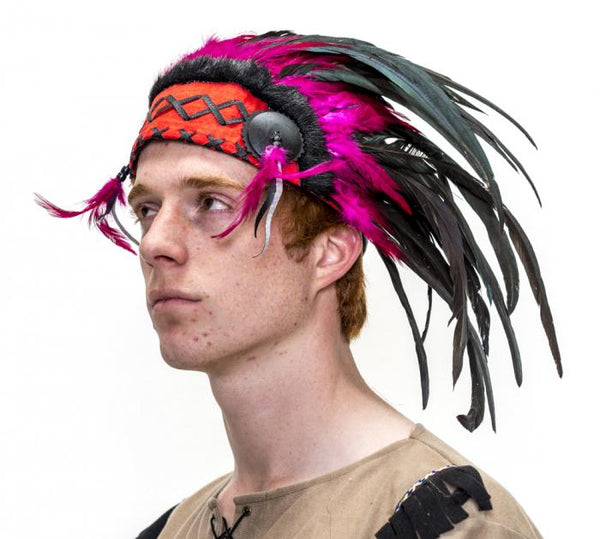 Indian Native American Headdress with Purple and Black Feathers