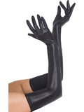 Black Long Gloves Wet Look detail