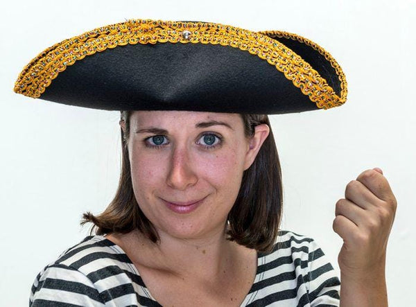 Black Tricorn Hat with Gold Trim