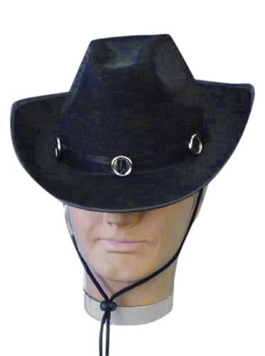 Black Costume Cowboy Hat with Black Band and Silver Buckles