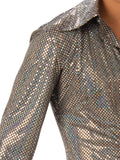 Boogie Man Silver Sequin Disco Shirt closeup