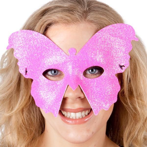 Butterfly Masquerade Mask Fluro Pink Glitter Costume Accessory
