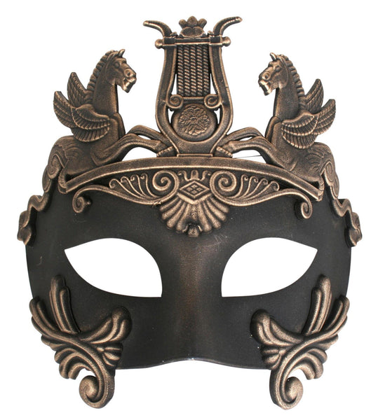 black and bronze roman masquerade mask