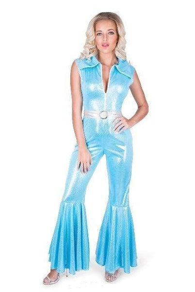 Disco costumes - Disco Diva 70s Blue Shimmering Jumpsuit