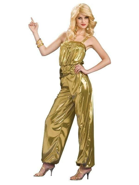 Disco Diva 70s Costumes Gold Women's Jumpsuit