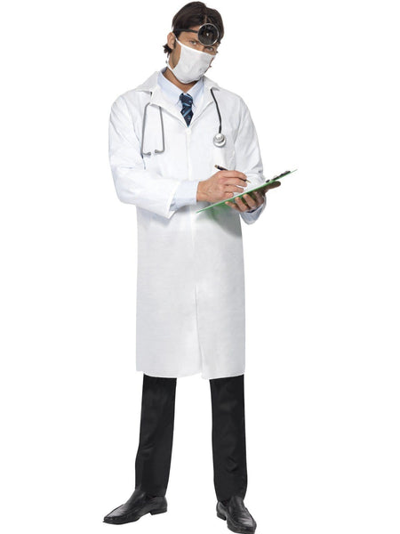 Doctor Scientist White Lab Coat and Mask Fancy Dress Adult Costume
