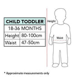 Elsa Frozen Classic Toddler Costume size chart