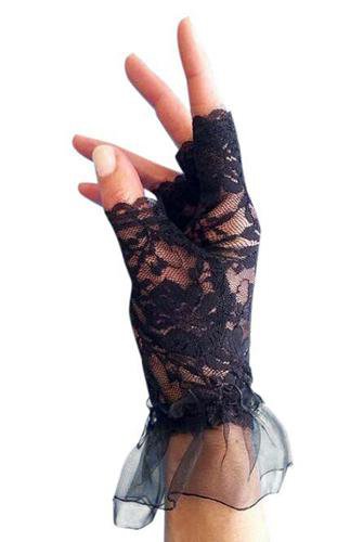 Black Finger-less Lace 80's Costume Gloves