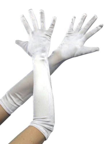 Flapper Long White Satin Lycra Stretch Deluxe Gloves