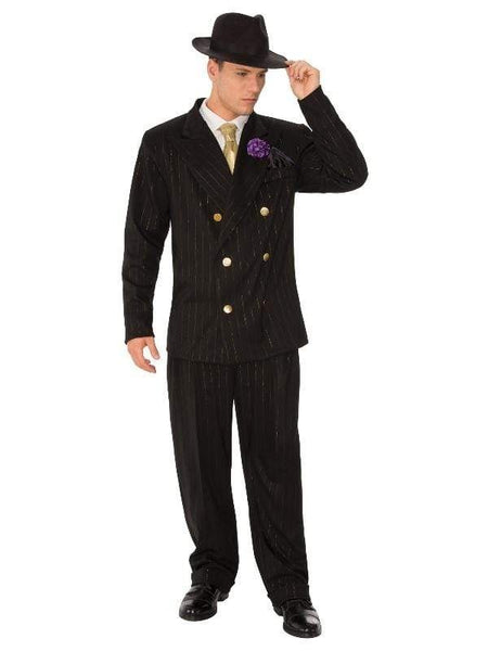 Gangster Adult Costume with Gold Pin Stripe and Gold Tie